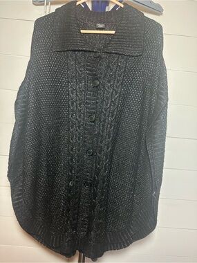 #124 Button-Front Black Cable Knit Women's Cardigan Sweater
